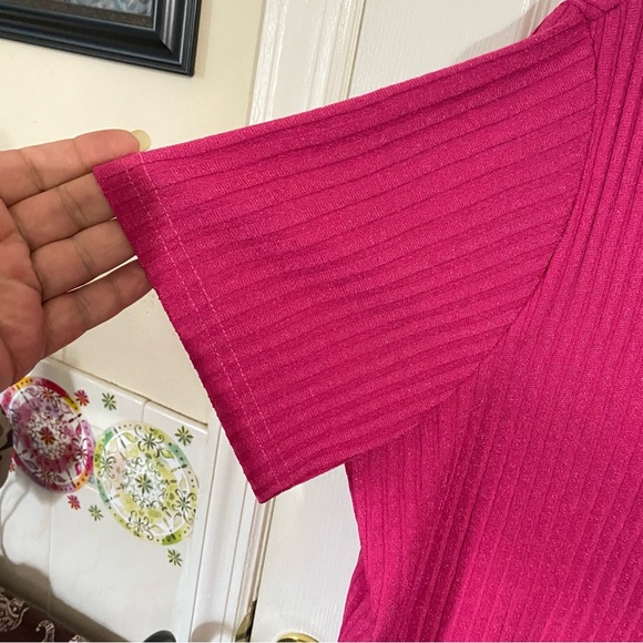 Capistrano Essentials 18/20W Fuchsia Pink Ribbed Sweater Knit Cardigan 2FER Top - Picture 5 of 12